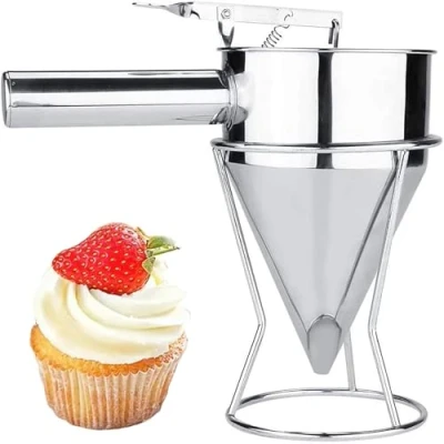 Abbildung von Limeow Pfannkuchen Teigspender Edelstahl Teigportionierer Teig Spender Batter Trichter Backtrichter für Zuhause Küche Bäckerei Kuchen Desserts Kochwerkzeuge stainless steel silber
