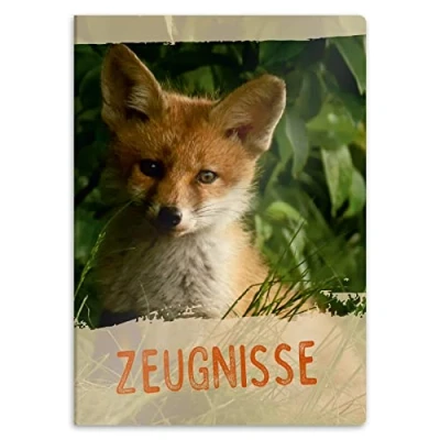 Abbildung von itenga Zeugnismappe mit Motiv DIN A4 stabile Dokumentenmappe Sichtbuch für Zeugnisse 20 Hüllen Kinder Jugendliche Schüler Mädchen Jungen (Motiv Fuchs)