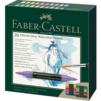 Abbildung von FABER CASTELL 160305 Aquarellmarker Albrecht Dürer mit Doppelspitze für flächigen und präzisen Farbauftrag, 5er Etui, bunt