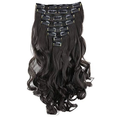 Abbildung von CAISHA XXL 8 Teiliges Set 45cm Langhaarige CLIP IN EXTENSIONS Synthetik Haarverlängerung Haarteil Voluminös Gelockt Schokobraun CES21 1