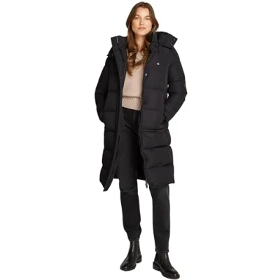 Abbildung von Calvin Klein Jeans Monologo LONG Puffer Wintermantel, Damen, Größe: XS, Black