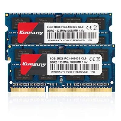 Abbildung von Kuesuny 16GB Kit (2x8GB) ddr3 1333MHz Sodimm RAM Laptop PC3 10600 Arbeitsspeicher 10600S 1,5 V CL9 204 Pin 2RX8 Dual Rank Nicht ECC Speicher Ideal für Notebook Upgrade