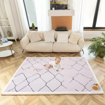 Abbildung von Wolkenweiche Spielmatte Baby 200x150x2,5cm, Berber Kinderzimmer Teppich mit hochwertigem Memory Schaum Krabbelmatte rutschfester Unterseite Krabbeldecke Baby, Kinderteppich