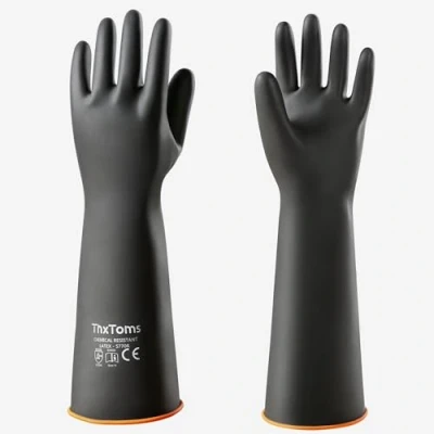 Abbildung von ThxToms Chemikalienbeständige Handschuhe, strapazierfähige Latexhandschuhe, beständig gegen starke Säuren, Laugen und Öl, Schwarz, 35cm, 45cm, 55cm (45cm)