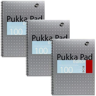 Abbildung von Pukka Pad, A4+ Metallic Editor Pad 3er Pack Spiralgebundenes Notizbuch mit 8 mm Liniert und 80 GSM Papier 100 Seiten