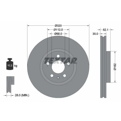 Abbildung von TEXTAR PRO+ 92229305 Bremsscheibe 320 30 05/06 112 innenbelüftet beschichtet hochgekohlt ohne Radbefestigungsbolzen, Radnabe AUDI: A4 B8 Saloon
