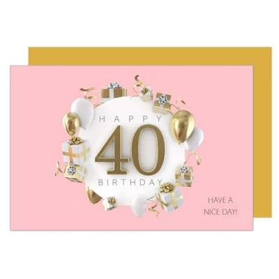 Abbildung von Edition Seidel Premium Glückwunschkarte zum 40. Geburtstag mit Umschlag. Geburtstagskarte Grusskarte Billet Karte Happy Birthday Mann Frau Gold Rosa Luftballons (GZ360 40 SW024)