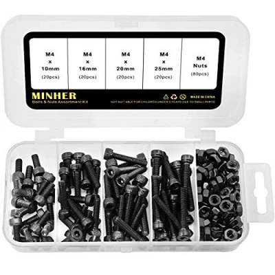 Abbildung von M4 Innensechskantschraube und Mutter Kombinationsbox Mechanische Innensechskant Bolzenset schwarz 12,9 Grad Kohlenstoffstahl