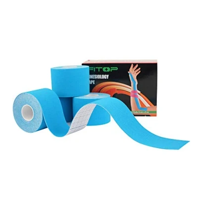 Abbildung von Kinesiologie Tape Ungeschnittenes Physiotape Bänder für Training, Sport und Verletzungsgenesung, Athletisches ideal Knie, Gelenk Muskel Support (4 Rollen Blau)