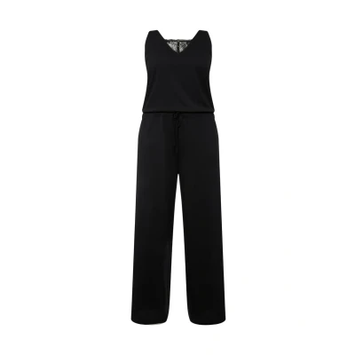 Abbildung von Ulla Popken Damen große Größen Übergrößen Plus Size Jumpsuit, Spitze, V Ausschnitt, ärmellos, 58 60, Schwarz