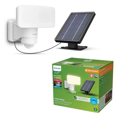Abbildung von Philips Tylus ultraeffiziente Solar Sicherheitsleuchte für den Außenbereich mit Sensor, 5000K Tageslicht, 1000/50lm, Weiß