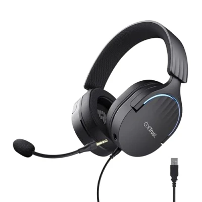 Abbildung von Trust Gaming GXT 490 Fayzo Headset USB 7.1 Surround Sound, 50mm Treiber, 85% Recyclingkunststoff, Mikrofon mit Geräuschunterdrückung, RGB Over Ear Kopfhörer für PC PS5 Schwarz