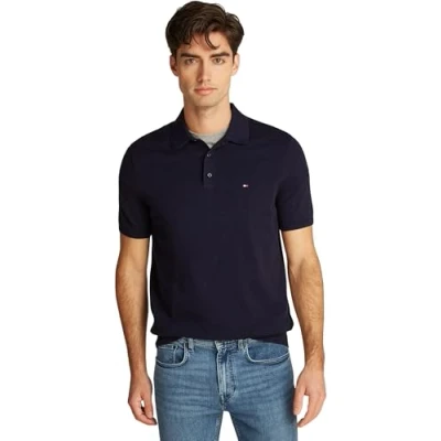 Abbildung von Tommy Hilfiger Herren Poloshirt Kurzarm Essential Cotton Knitted Dick, Blau (Desert Sky), L