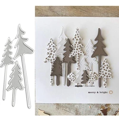 Abbildung von 3 x Baum Metall Stanzformen, Weihnachtsbaum, Zeder, Hirsch, Stanzschablonen für DIY Scrapbooking, Alben, dekorative Prägepapier Schablonen Kartenherstellung