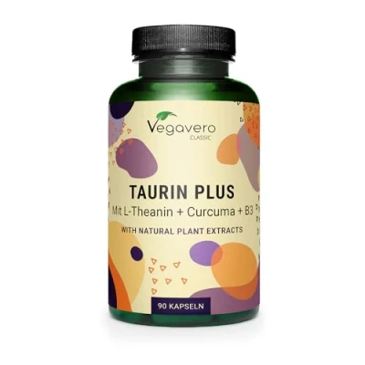 Abbildung von Taurin hochdosiert 1000 mg Mit Curcuma &amp; L Theanin aus Grüntee Extrakt Vegan Ohne Zusatzstoffe 90 Kapseln Deutsche Produktion von Vegavero®