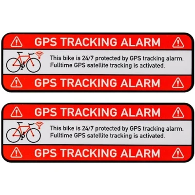 Abbildung von Aufkleber Set &quot;BIKE GPS TRACKING ALARM!&quot;, 2 Stück, 67 x 21 mm, selbstklebende Folie, außenklebend, Fahrrad Warnhinweis Sticker für Außenbereich, Diebstahlschutz Zweirad, Klebesticker alarmgesichert