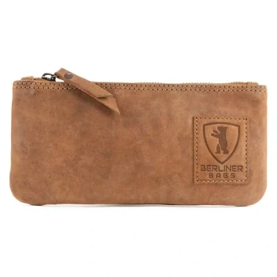 Abbildung von Berliner Bags Vintage Federmäppchen Etui aus Leder mit YKK Reißverschluss, Robuste Federmappe für Stifte und Zubehör Braun