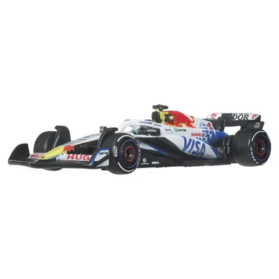 Abbildung von Hot Wheels Spielzeug-Rennwagen "Premium Visa Cash App Racing Bulls F1-Team, Liam Lawson + Isack Hadjar" Maßstab 1:64