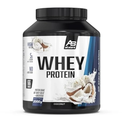 Abbildung von Neu All Stars Whey Protein 2000g I Eiweiß Pulver mit Konzentrat &amp; Isolat leckeres Low Fat Powder hochwertiges cremiger Shake (2 kg, Coconut)