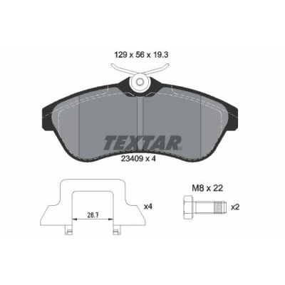 Abbildung von TEXTAR 2340902 Bremsbelagsatz nicht für Verschleißwarnanzeiger vorbereitet mit Bremssattelschrauben Zubehör CITROËN: C3 II, I Hatchback