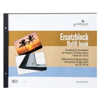 Abbildung von goldbuch 83077 Ersatzblock für Schraubalbum, 30 schwarze Seiten mit Pergamin Trennblättern, Passend Foto Album einer Größe von 39 x 31 cm, Nachfüll Pack Fotoalben