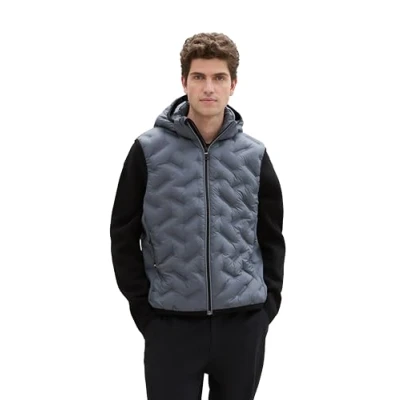 Abbildung von TOM TAILOR Herren 1041313 Hybrid Weste mit Kapuze, 28128 Stormy Teal, XL