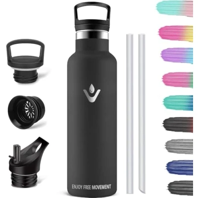 Abbildung von HoneyHolly Thermosflasche, 1L BPA Frei, Trinkflasche Edelstahl, Trinkflasche, Auslaufsichere Isolierflasche Doppelwandig, Wasserflasche, Thermoskanne mit Strohhalm, Kohlensäure Geeignet