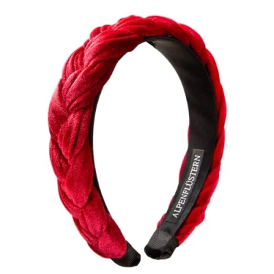 Abbildung von Alpenflüstern Trachten Haarreif Samt Flechtoptik Damen Haarschmuck rutschfest, Haarband geflochten fürs Dirndl ADV132 (rot)
