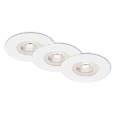 Abbildung von BRILONER Leuchten LED Einbauleuchten, 3er Set, Deckenlampen dimmbar, je 4.9 Watt, 480 Lumen, 3.000 Kelvin, IP44, Weiß, 90x25mm (DxH), 7047 036
