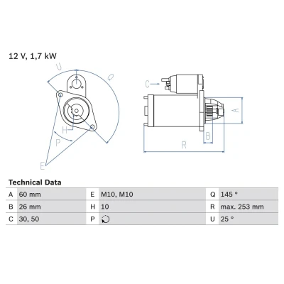 Abbildung von BOSCH 0 986 017 890 Anlasser 12 1,7 10 MERCEDES BENZ: E Class Saloon, T modell, ML
