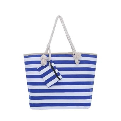 Abbildung von DonDon Strandtasche XXL Familie Badetasche Damen mit Reißverschluss Beach bag groß Streifen blau weiß