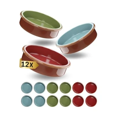 Abbildung von ToCi 12er Set Tapas Schalen Bunt Auflaufform 175 ml Cazuela Schale Ton Dessertschalen Schälchen Mediterran Ø 11,5 cm Traditionelle Tonware aus Spanien