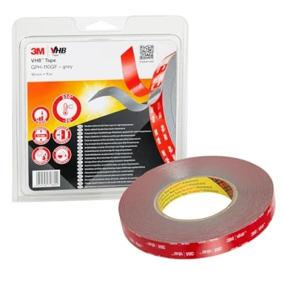 Abbildung von 3M VHB GPH 110GF Montage Klebeband doppelseitig hohe Temperaturbeständigkeit, Verbindung von Aluminium, Edelstahl, verzinktem Stahl, Polycarbonat, ABS 19mm x 11m, Grau, Dicke: 1.1mm (1 er Pack)