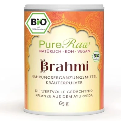 Abbildung von Brahmi Pulver (Bio Vegan Ayurvedisch) Kleines Fettblatt Gedächtnispflanze Nabelkraut Ayurveda Ernährung Gewürze Organic Bacopa Monnieri Powder PureRaw 65g