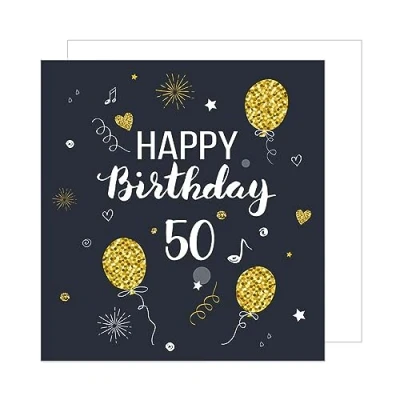 Abbildung von Edition Seidel Premium quadratische Glückwunschkarte zum 50. Geburtstag mit Umschlag. Geburtstagskarte Happy Birthday Karte Billet Mann Frau Luftballons Schwarz Gold (GZQ100 50)