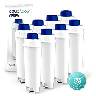 Abbildung von Aquafloow LONGI 8x Wasserfilter für DeLonghi Kaffeemaschinen Ersatz DLSC002, SER3017 &amp; 5513292811 Kompatibel mit ECAM, ESAM, ETAM Serie De&#039;Longhi Kaffeevollautomat Pflege und Schutz