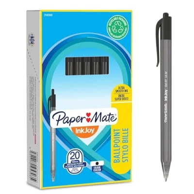 Abbildung von Paper Mate InkJoy 100RT Retractable Kugelschreiber mittlere Spitze (1,0 mm) Schwarz 20 Stück