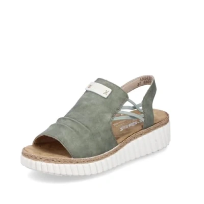 Abbildung von Rieker Damen Pantoletten 69262, Frauen Slipper,Sommerschuhe,sommerclogs,Schlupfschuhe,schluepfschuhe,Slides,Slip ons,Mules,grün (52),40 EU / 6.5 UK