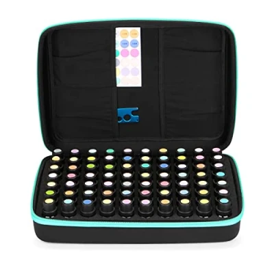 Abbildung von FITNATE ätherische Öle Aufbewahrungsbox, Etui(5ml,10ml,15ml), Ätherische Tasche, Perfekt für Young Living &amp; Doterra, Box mit Etiketten Flaschenöffner(70 Flaschen,Blau)