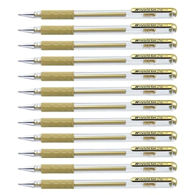 Abbildung von Pentel K118 X Hybrid Gel Metallic Grip Tintenroller mit pigmentierter Tinte, 12 er Packung, gold