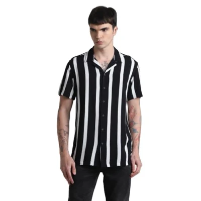 Abbildung von JACK&amp;JONES Herren JJJEFF Resort Stripe Shirt SS Relaxed Hemd, Black, XL