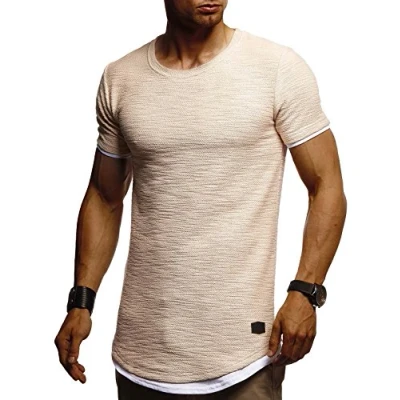 Abbildung von Leif Nelson T Shirt Herren Sommer Rundhals Ausschnitt (Beige, Größe M), Regular Fit 100% Baumwolle, Casual Basic Männer Kurzarm