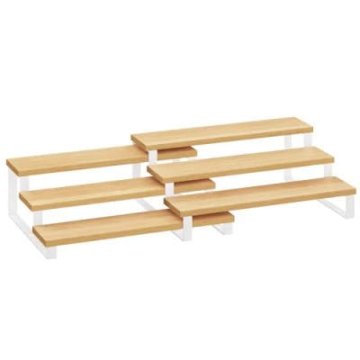 Abbildung von SONGMICS Gewürzregale, Küchenregale stehend, Küchen Organizer, 2er Set, Holzwerkstoff, je 3 Ablagen, ausziehbar, stapelbar, für Speisekammer, Arbeitsplatte, naturbeige wolkenweiß KCS016N02