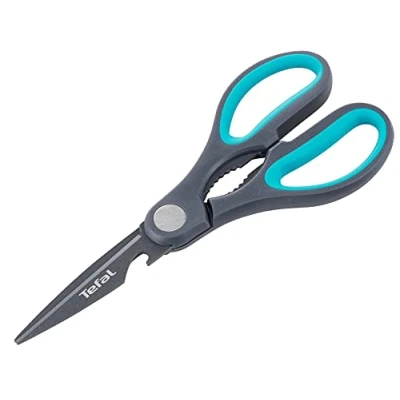 Abbildung von Tefal K12241 Fresh Kitchen 3 in 1 Küchenschere Klinge aus Edelstahl + titanverstärkter Antihaftbeschichtung ergonomischer Griff inkl. Flaschenöffner Nussknacker spülmaschinenfest Schwarz