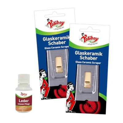 Abbildung von POLIBOY Glaskeramik Schaber Ceranfeldschaber aus rostfreiem Stahl Als Kochfeldschaber und Reinigungsschaber 2 Mit Produktprobe Made in Germany