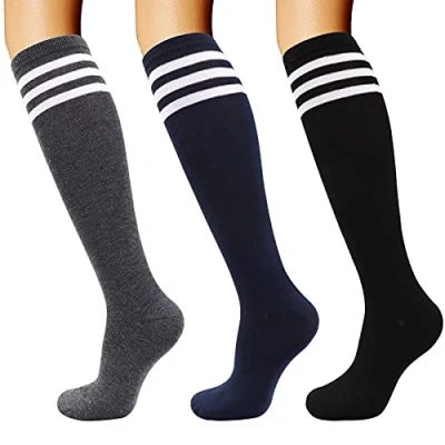 Abbildung von DRESHOW 3 Paar Damen Mädchen Kniestrümpfe Sportsocken Strümpfe Laufsocken Volleyball Cosplay Streifen Strumpf