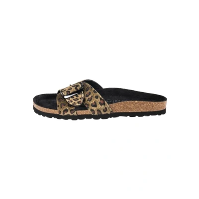 Abbildung von Palado Pantoletten Damen Tinos Leo bequeme Sandalen Made in Spain elegante Hausschuhe mit Kork Fußbett modische Sommerschuhe Kaki Grün UK7 EU40