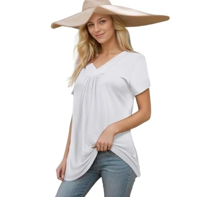 Abbildung von TANTOMI T Shirt Falten Longshirt Damen, Elegant Lockere Tshirt Damen für die Alltag Geeignet und den Arbeit