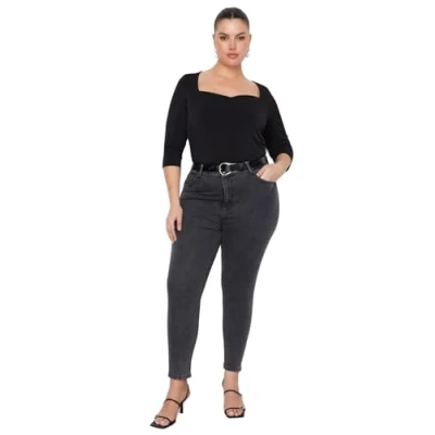 Abbildung von Trendyol Damen High Waist Plus Size Jeans, grau, 42