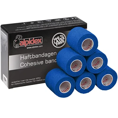 Abbildung von ALPIDEX 6 Rollen Haftbandage 5 cm x 4.5 m Selbstklebender Verband Pet Bandagen Fixierband Sport Vet Wrap Tape Selbsthaftend, Farbe:blau